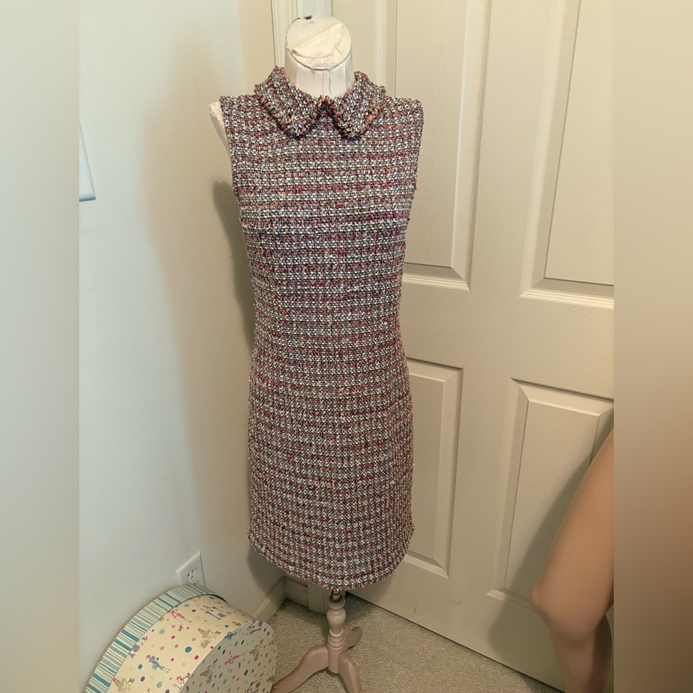 St. John Couture size 6 Elegant Tweed Sleeveless Dress $1995 pink/metallic